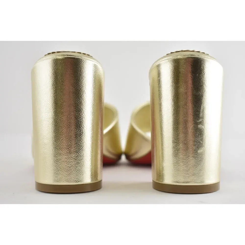 Christian Louboutin Jane Mule 85 Platine Gold Leather Backless Sandal Heel 36